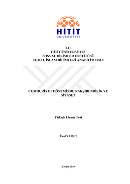 T.C. Hitit Üniversitesi Sosyal Bilimler Enstitüsü Temel Islam Bilimleri Anabilim Dali