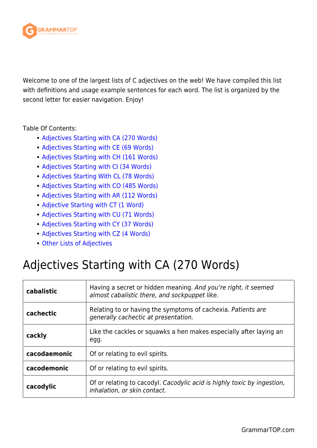 Adjectives That Start with C