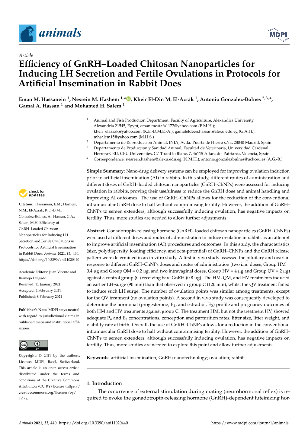 Efficiency of Gnrh–Loaded Chitosan Nanoparticles for Inducing LH