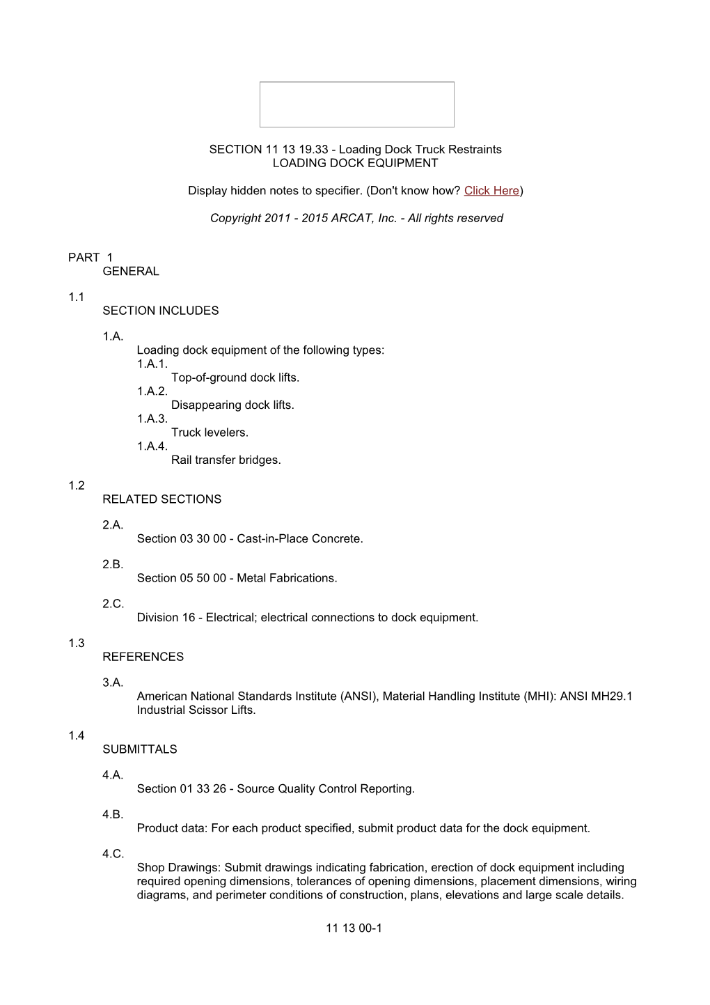 SECTION 11 13 19.33 - Loading Dock Truck Restraints