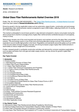 Global Glass Fiber Reinforcements Market Overview 2018