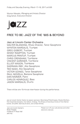 Free to Be: Jazz of the '60S & Beyond