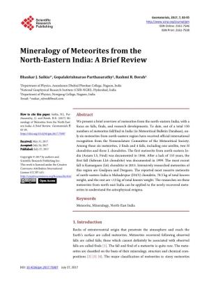 Mineralogy of Meteorites from the North-Eastern India: a Brief Review