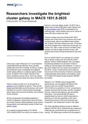 Researchers Investigate the Brightest Cluster Galaxy in MACS 1931.8-2635 3 February 2021, by Tomasz Nowakowski