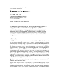 Tripos Theory in Retrospect