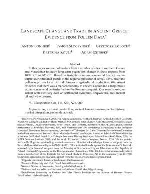 Landscape Change and Trade in Ancient Greece: Evidence