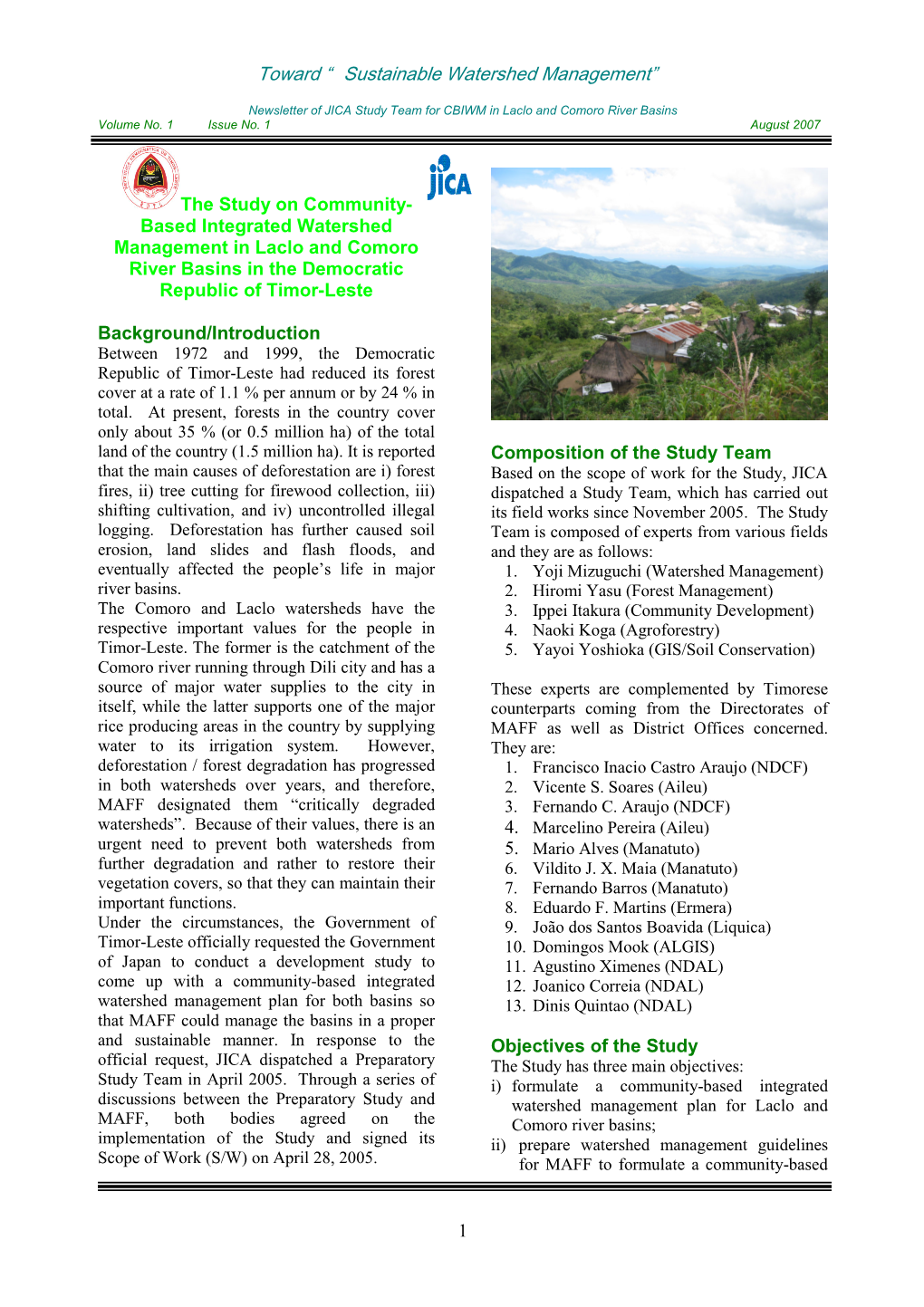 Toward “ Sustainable Watershed Management”