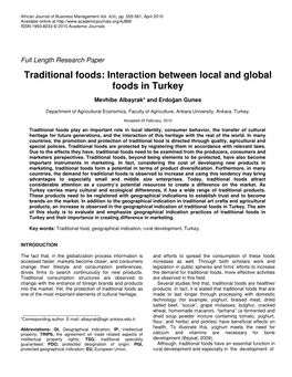 Traditional Foods: Interaction Between Local and Global Foods in Turkey