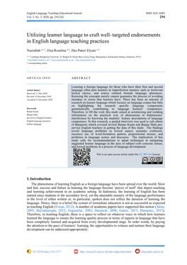 Utilizing Learner Language to Craft Well–Targeted Endorsements in English Language Teaching Practices