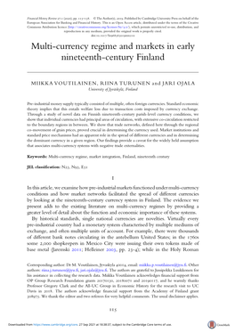 Multi-Currency Regime and Markets in Early Nineteenth-Century Finland