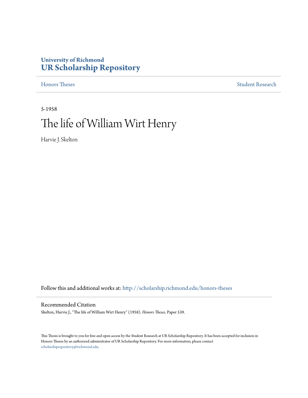 The Life of William Wirt Henry Harvie J