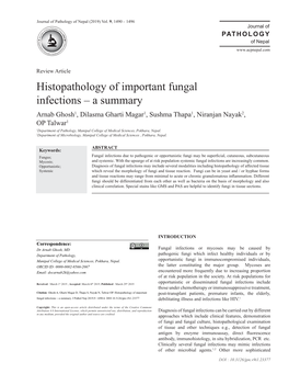 Histopathology of Important Fungal Infections