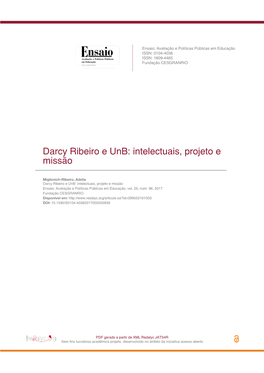 Darcy Ribeiro E Unb: Intelectuais, Projeto E Missão