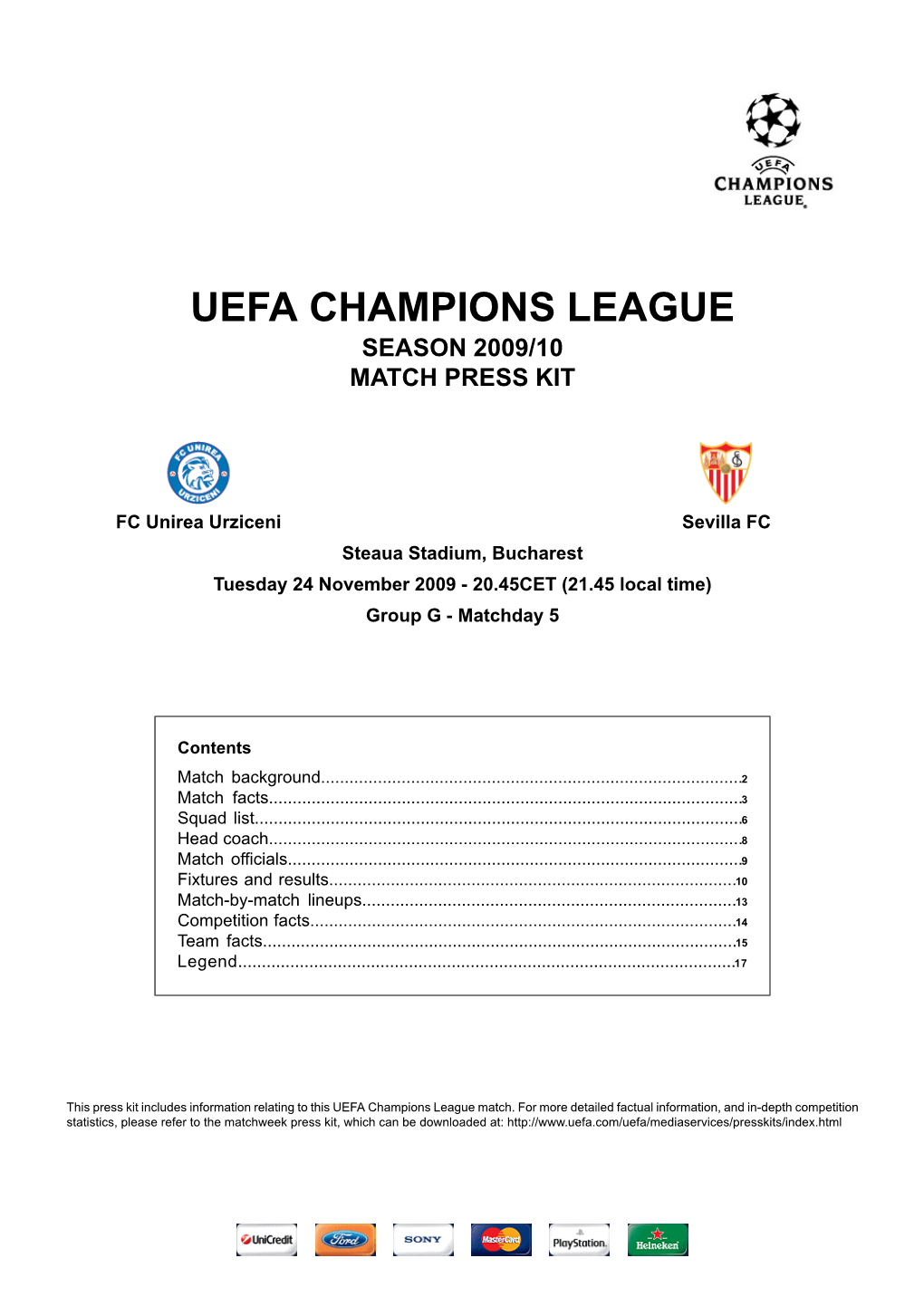 Uefa Champions League Season 2009/10 Match Press Kit