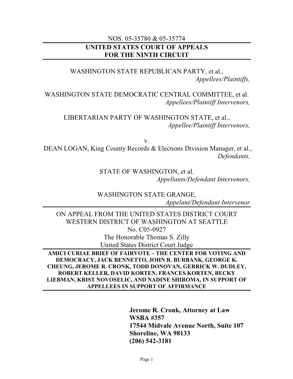 Amicus Brief of Fairvote