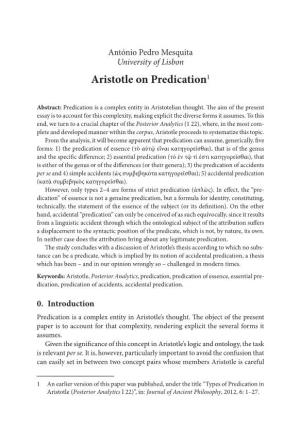 Aristotle on Predication1