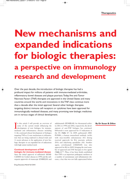 New Mechanisms and Expanded Indications for Biologic Therapies: a Perspective on Immunology Research and Development