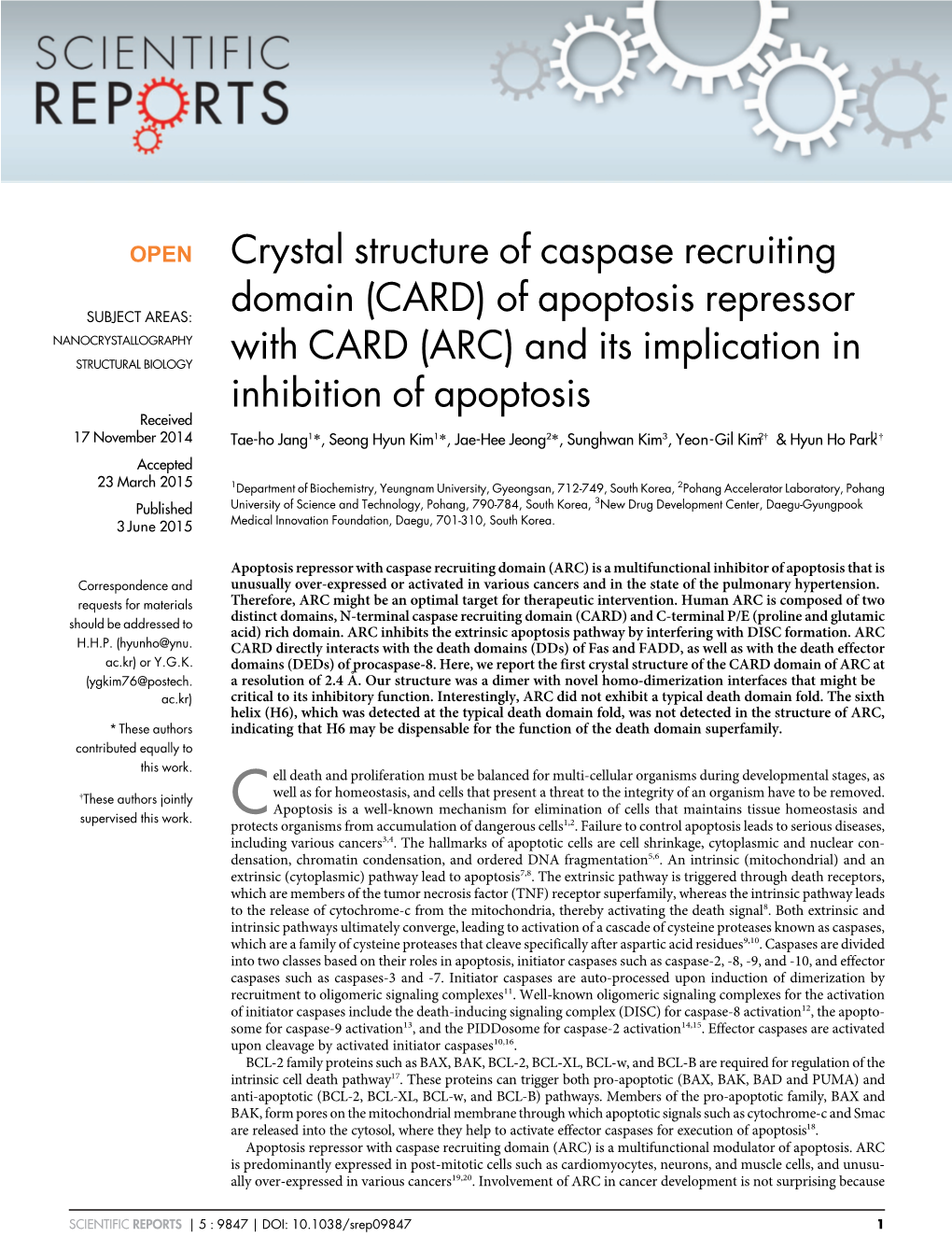 Crystal Structure of Caspase Recruiting Domain (CARD) of Apoptosis Repressor with CARD (ARC) and Its Implication in Inhibition of Apoptosis