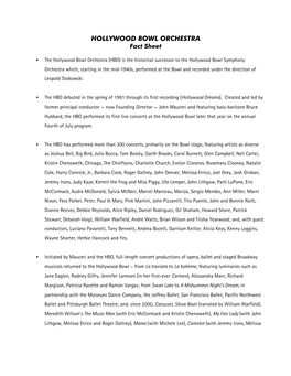 HOLLYWOOD BOWL ORCHESTRA Fact Sheet