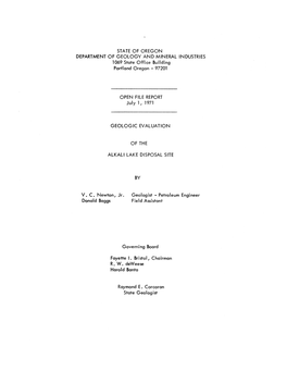 DOGAMI Open-File Report O-71-02, Geologic Evaluation of the Alkali