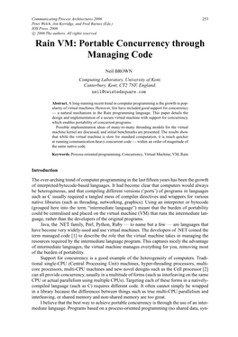 Rain VM: Portable Concurrency Through Managing Code