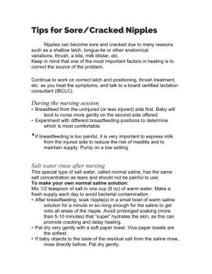 Tips for Sore/Cracked Nipples
