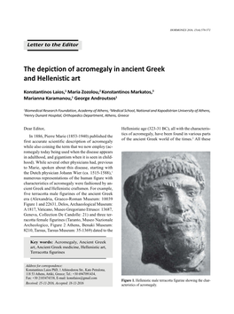 The Depiction of Acromegaly in Ancient Greek and Hellenistic Art