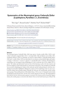 Systematics of the Neotropical Genus Catharylla Zeller (Lepidoptera, Pyralidae S