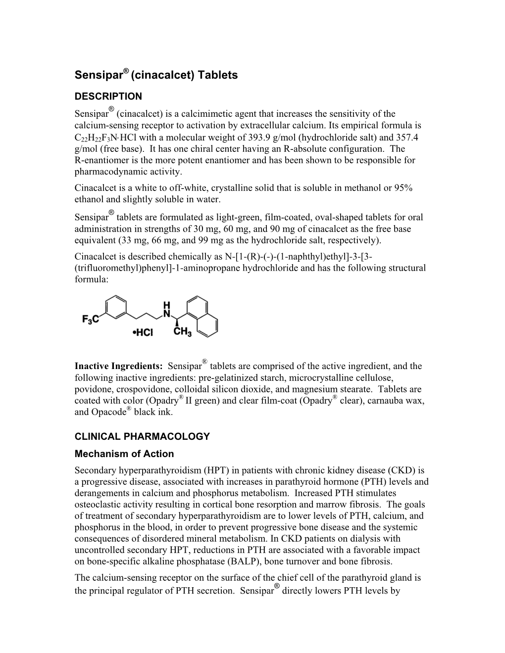 Sensipar (Cinacalcet) Tablets