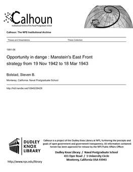 Manstein's East Front Strategy from 19 Nov 1942 to 18 Mar 1943