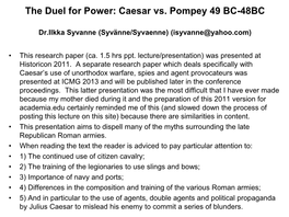 The Duel for Power Caesar Vs. Pompey 49 BC-48BC