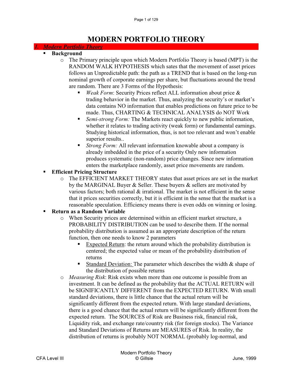 Modern Portfolio Theory 1