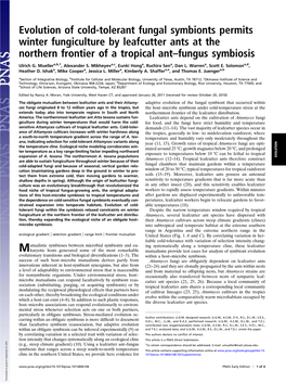 Evolution of Cold-Tolerant Fungal Symbionts Permits Winter Fungiculture by Leafcutter Ants at the Northern Frontier of a Tropical Ant–Fungus Symbiosis