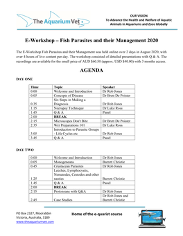 E-Workshop – Fish Parasites and Their Management 2020