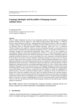 Language Ideologies and the Politics of Language in Post- Colonial Africa
