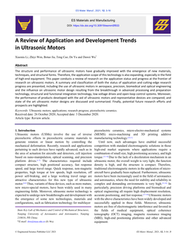 A Review of Application and Development Trends in Ultrasonic Motors