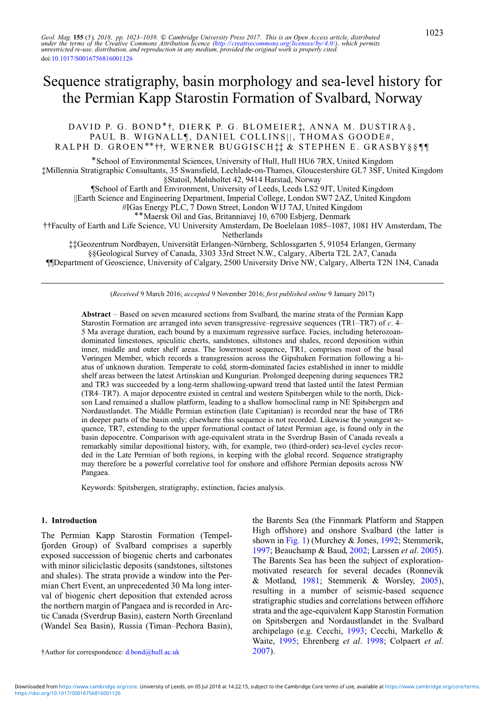 Sequence Stratigraphy, Basin Morphology and Sea-Level History for the Permian Kapp Starostin Formation of Svalbard, Norway