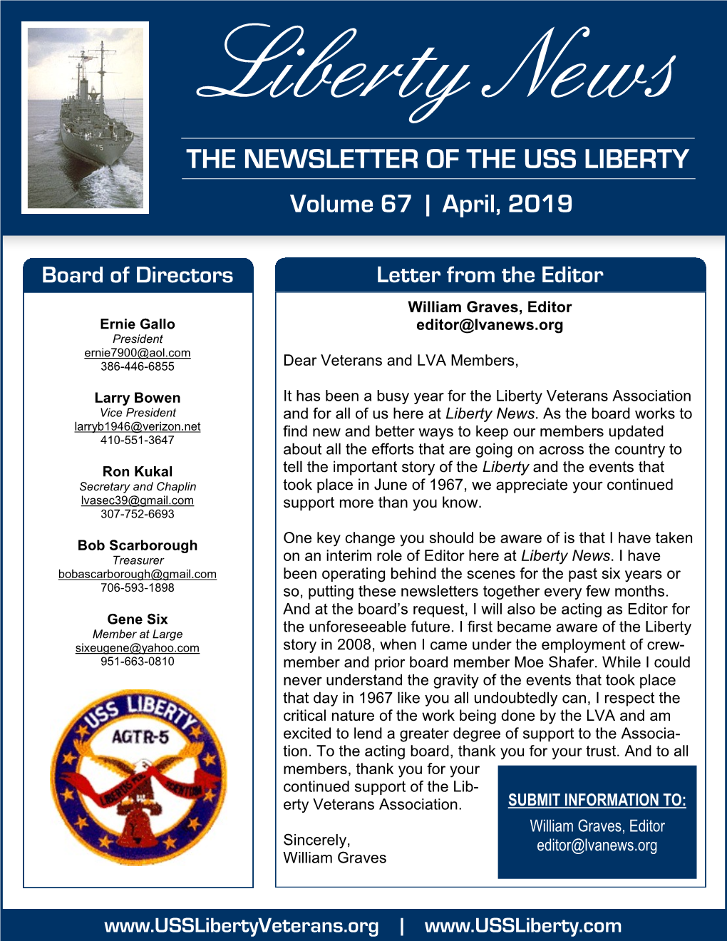 THE NEWSLETTER of the USS LIBERTY Volume 67 | April, 2019