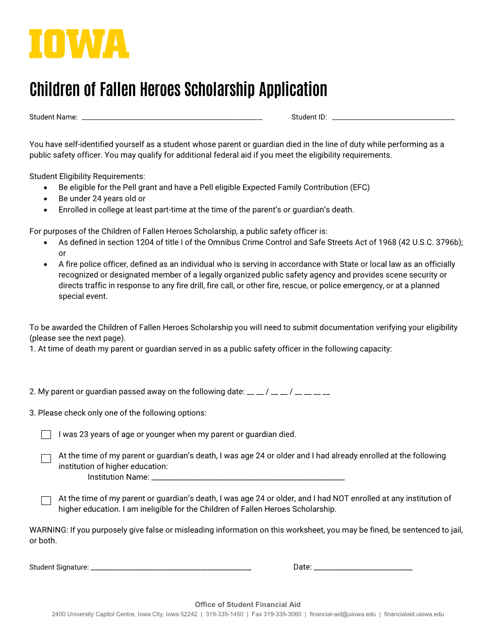 Children of Fallen Heroes Scholarship Application