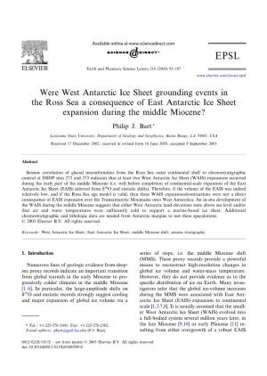 Were West Antarctic Ice Sheet Grounding Events in the Ross Sea a Consequence of East Antarctic Ice Sheet Expansion During the Middle Miocene?