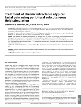 Treatment of Chronic Intractable Atypical Facial Pain Using Peripheral Subcutaneous