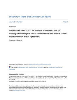 An Analysis of the New Look of Copyright Following the Music Modernization Act and the United States-Mexico-Canada Agreement