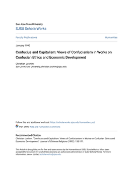 Confucius and Capitalism: Views of Confucianism in Works on Confucian Ethics and Economic Development