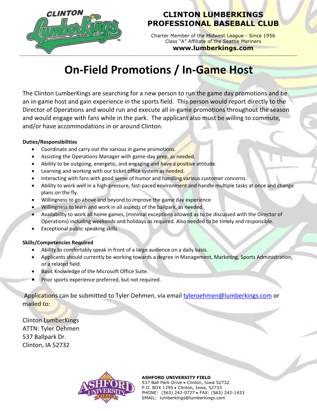 On-Field Promotions / In-Game Host