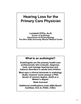 Hearing Loss for the Primary Care Physician