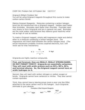 (Rmgx) Problem Set You Will Be Using Grignard Reagents Throughout This Course to Make Carbon-Carbon Bonds