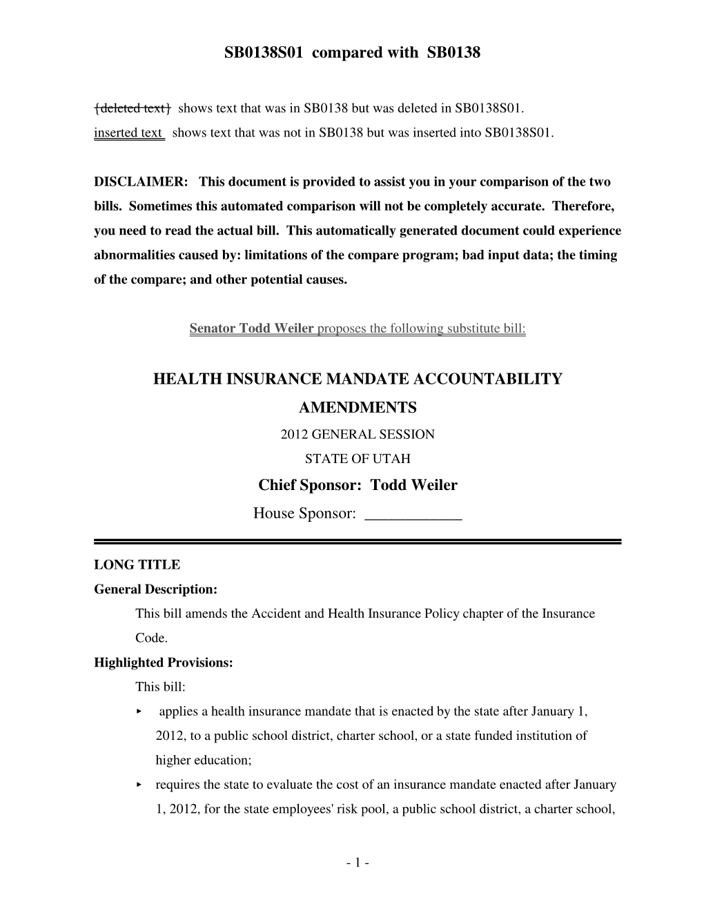 SB0138S01 Compared with SB0138 HEALTH