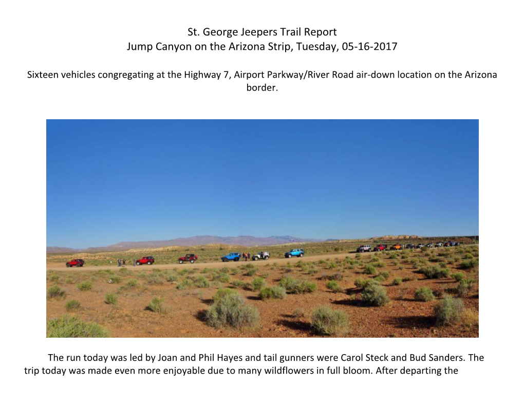 St. George Jeepers Trail Report Jump Canyon on the Arizona Strip, Tuesday, 05-16-2017