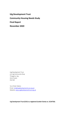 Uig Development Trust Community Housing Needs Study Final Report November 2020