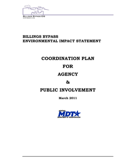 Billings Bypass Coordination Plan for Agency & Public Involvement